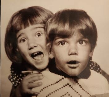 Matthew S Crawford and his sister as children, in a photo from their summer camp at the beach on Long Island