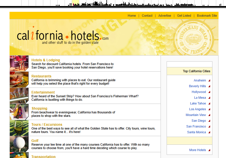 Original CaliforniaHotels.com designed by Matthew S. Crawford - Wayback Machine Archive