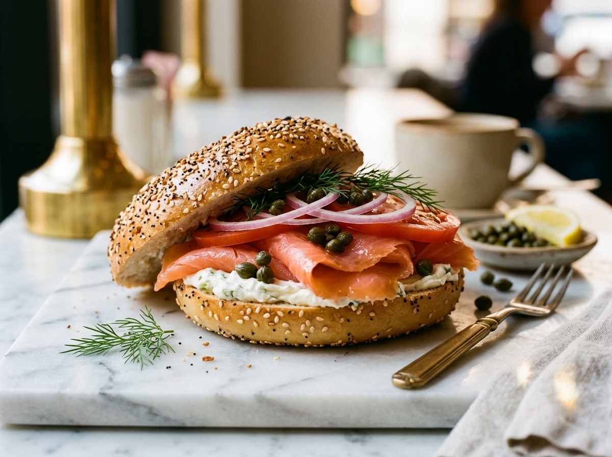 Everything bagel with Nova lox and cream cheese
