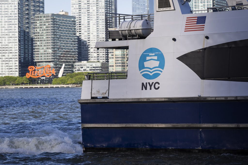 A ferry on the East River near the Financial District in Lower Manhattan
