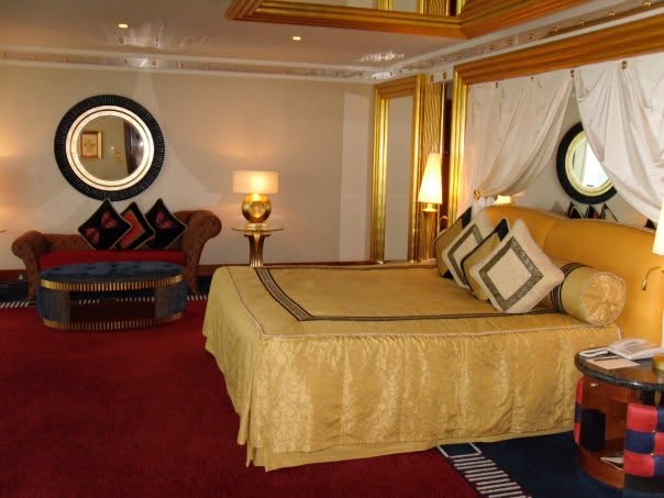 Gold bedroom with a canopy in the Presidential Suite at the Burj Al Arab, Dubai