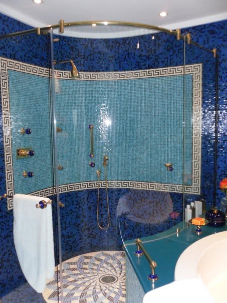 Blue mosaic shower in the Presidential Suite bathroom at the Burj Al Arab, Dubai