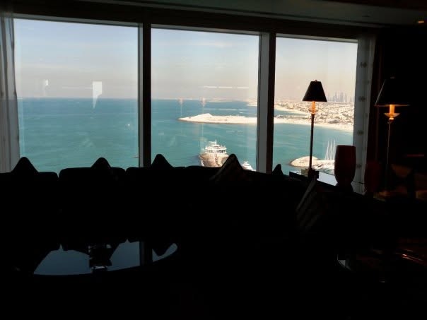 The Jumeirah coastline through the suite's tall windows